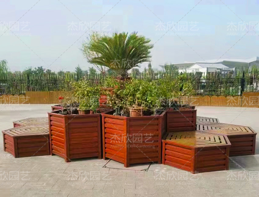 六邊形鋁合金花箱坐凳組合公園椅廣場可用